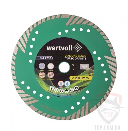 Диск алмазний по кераміці WERTVOLL TURBO GRANITE 230x3x8x22.2мм (DM-2230)