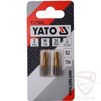 Биты и адаптеры Біта YATO TORX T30 25 мм з титановим покриттям 2 шт (YT-77945)