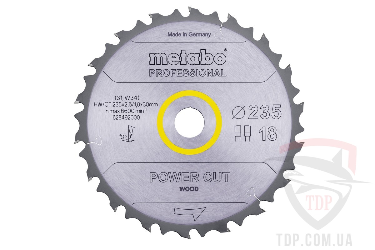 Оснастка Пильний диск по дереву Metabo Power Cut Wood 235x30x18z (628492000)
