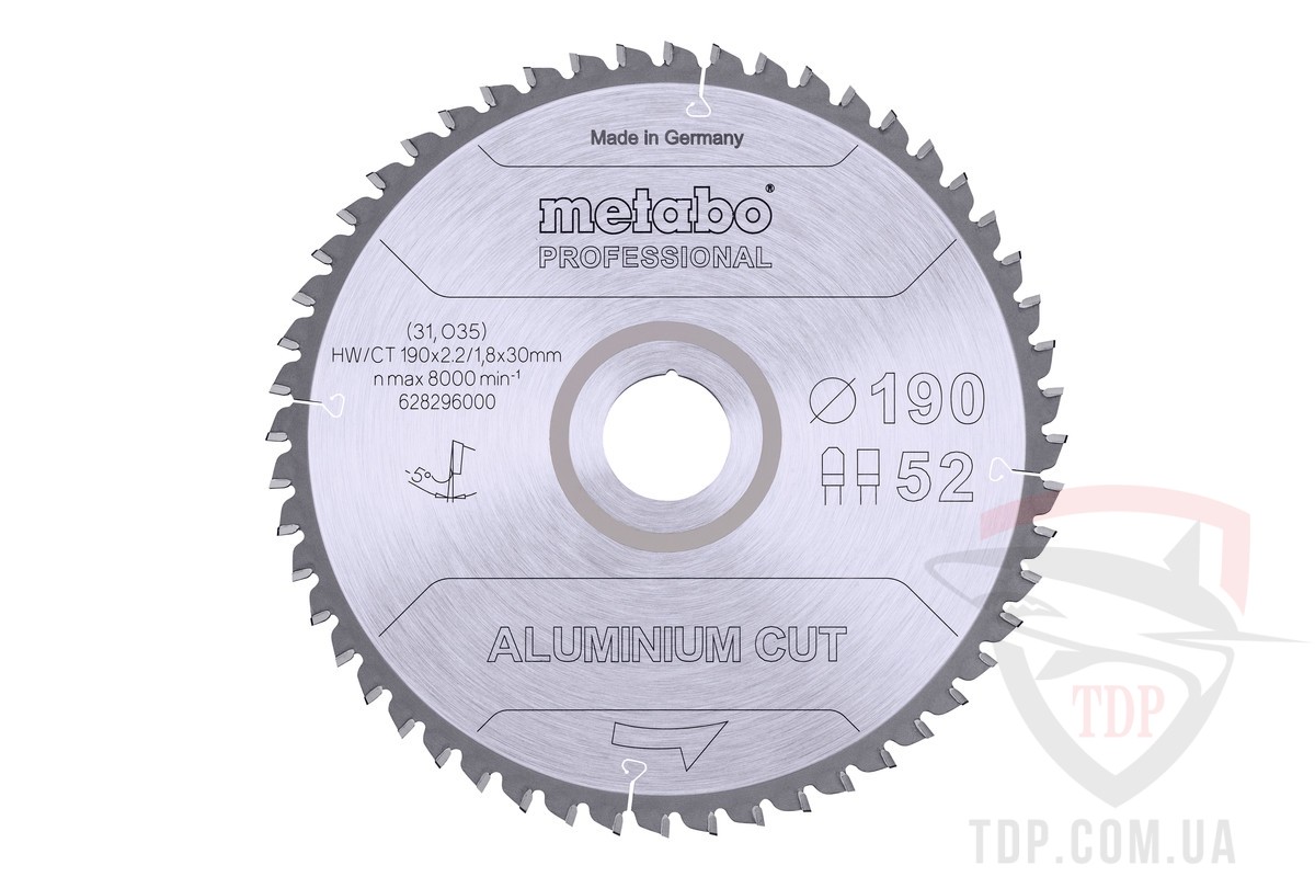 Оснастка Пильний диск по алюмінію Metabo Aluminium Cut Professional 190x30x52z (628296000)