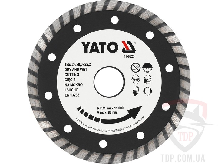 Диск алмазний турбо по бетону YATO TURBO 125x22.2x2.6мм (YT-6023)
