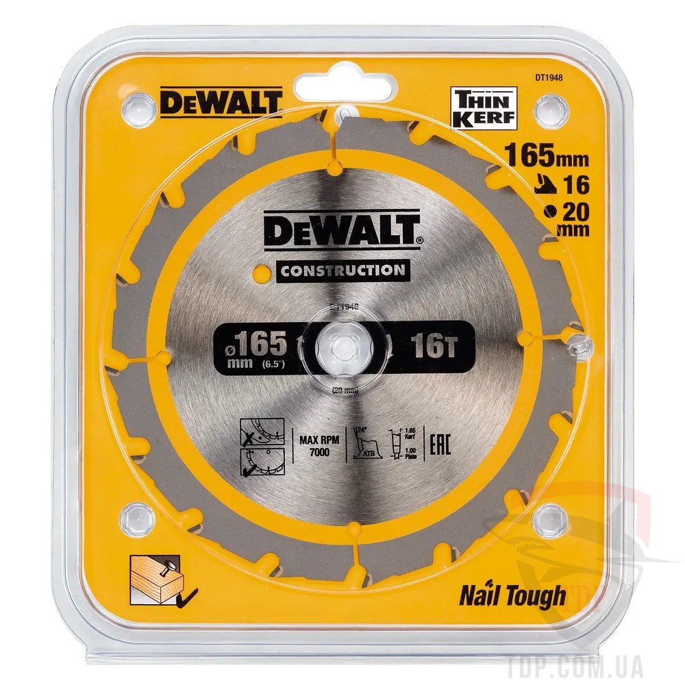 Диск пильний DeWALT CONSTRUCTION 165х20x16z (DT1948) - Фото №2