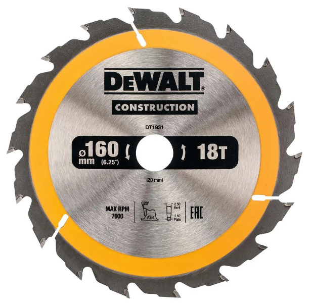 Диск пильный DeWALT СONSTRUCTION 160x20x18z (DT1931)