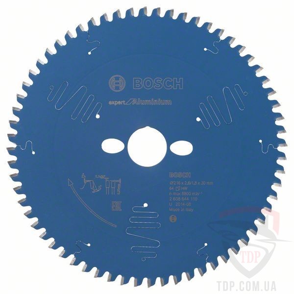 Оснастка Пильний диск по алюмінію Bosch 216x30x64z K2.6/1.8 Expert for Aluminium