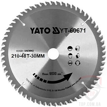 Оснастка Диск пильний победитовий по дереву YATO 210x30x48z (YT-60671)
