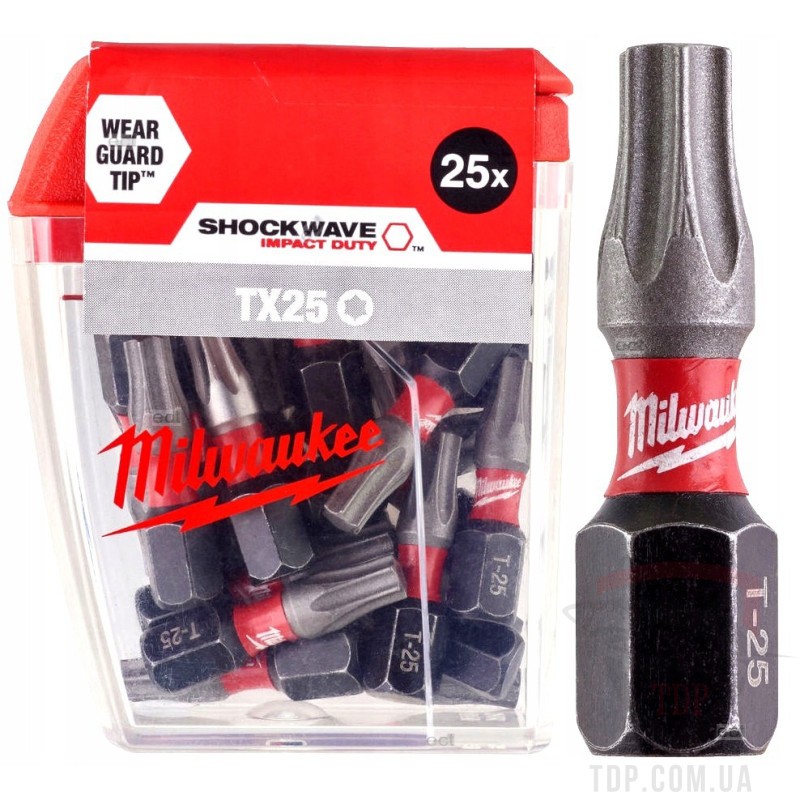 Биты и адаптеры Біта Milwaukee Shockwave 30xLife TX25 25мм 25 шт (4932430880)