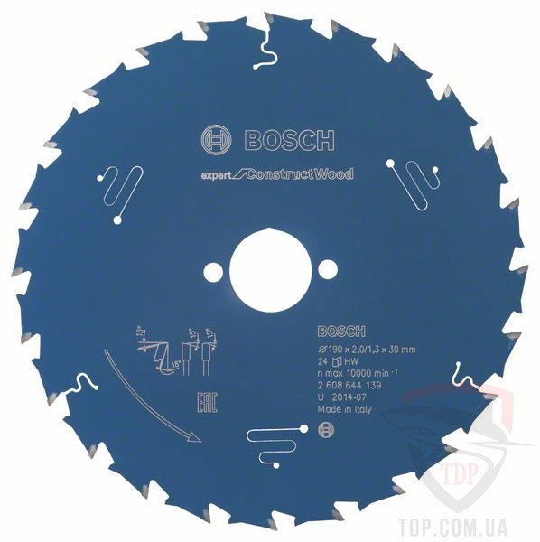 Оснастка Пильний диск по будівельній деревині Bosch 190x30x24z K2/1.3 Expert for Construct Wood