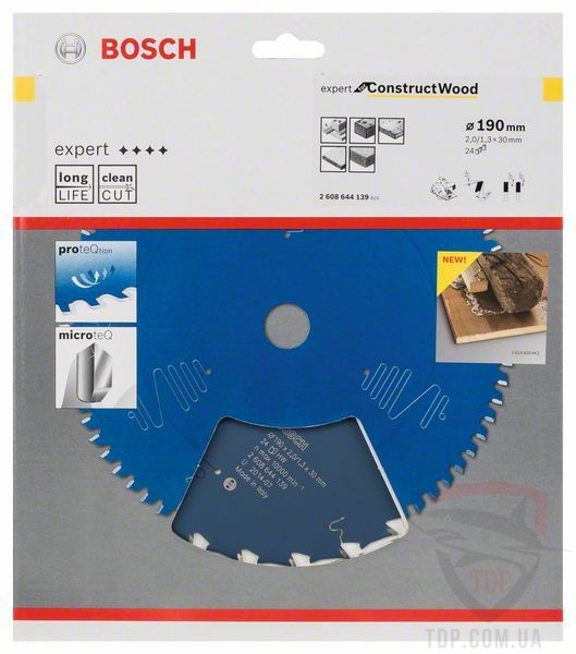 Пильний диск по будівельній деревині Bosch 190x30x24z K2/1.3 Expert for Construct Wood - Фото №2