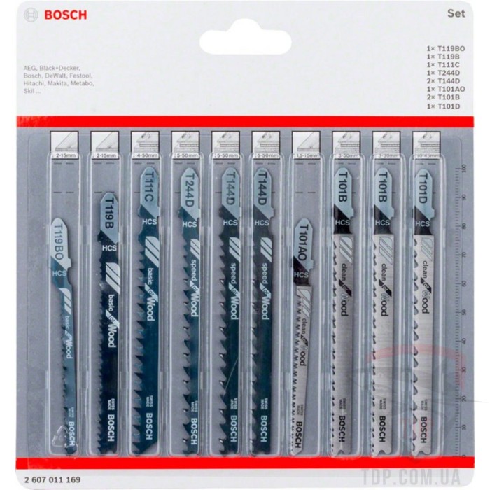 Оснастка Набір лобзикових пилок по дереву Bosch Wood 10 шт (2607011169)