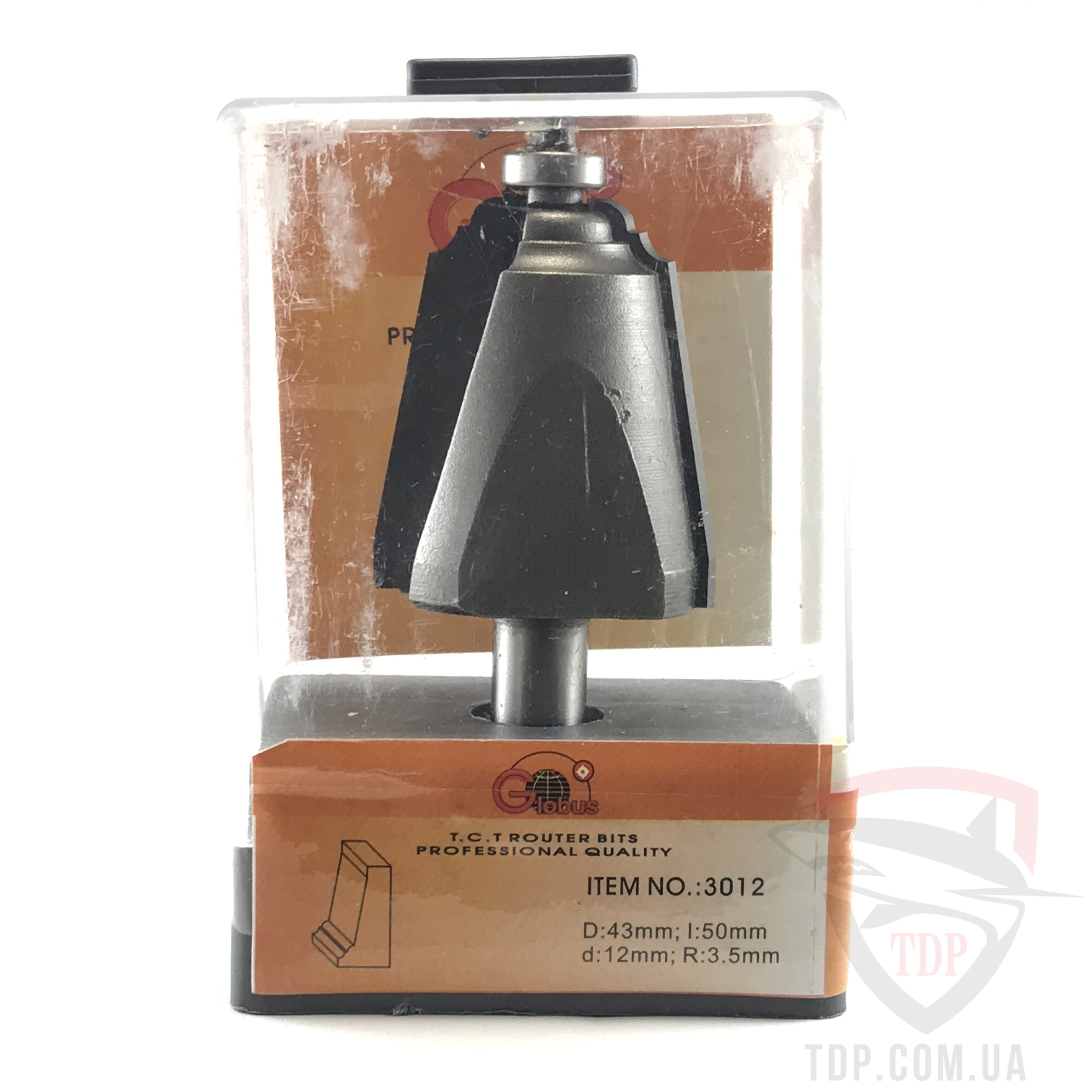 Фреза по дереву ГЛОБУС 3012 D43 d12 h50 R3.5 фигирейная вертикальная