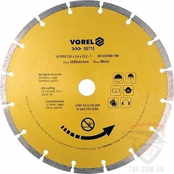 Алмазные диски Диск алмазний по граніту Vorel сегментний 230x22.2x2.4мм (08715)