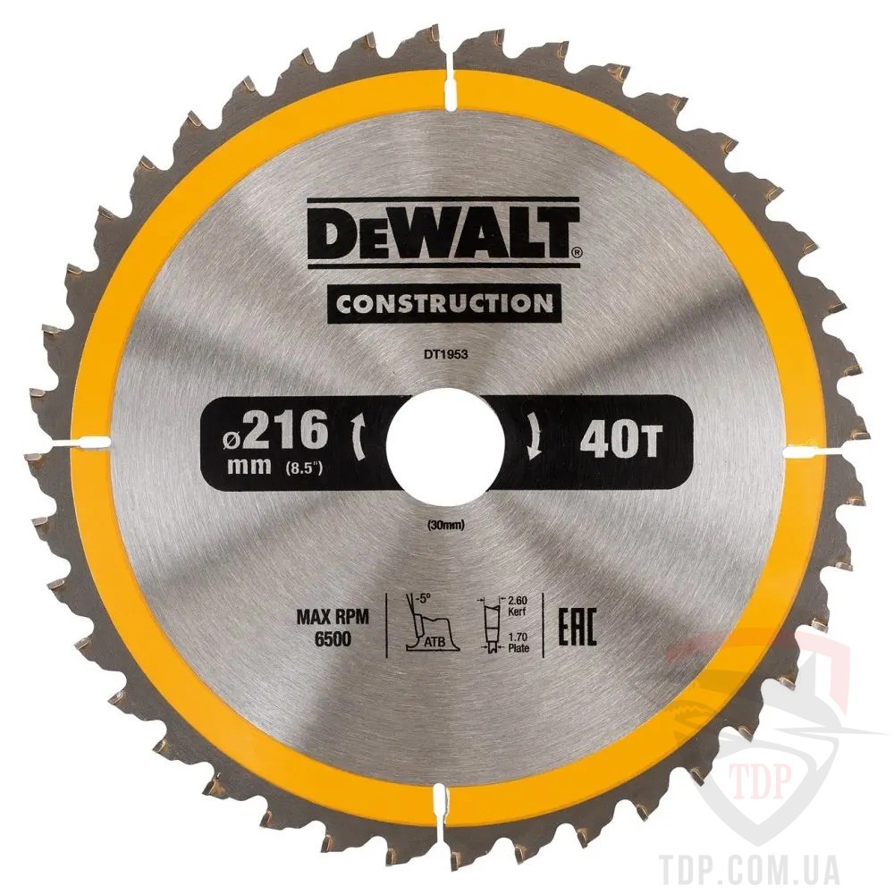 Пильные диски Диск пильний DeWALT CONSTRUCTION 216х30x40z (DT1953)