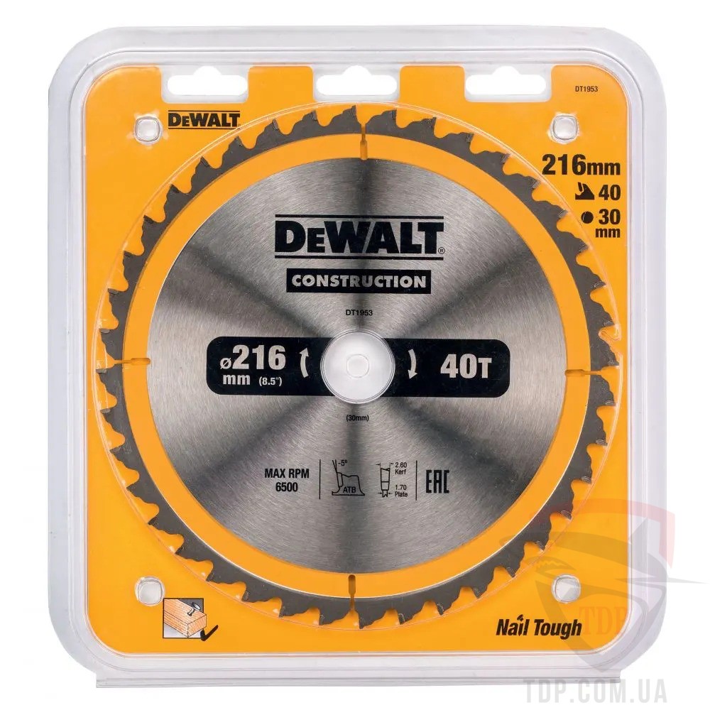 Диск пильний DeWALT CONSTRUCTION 216х30x40z (DT1953) - Фото №2