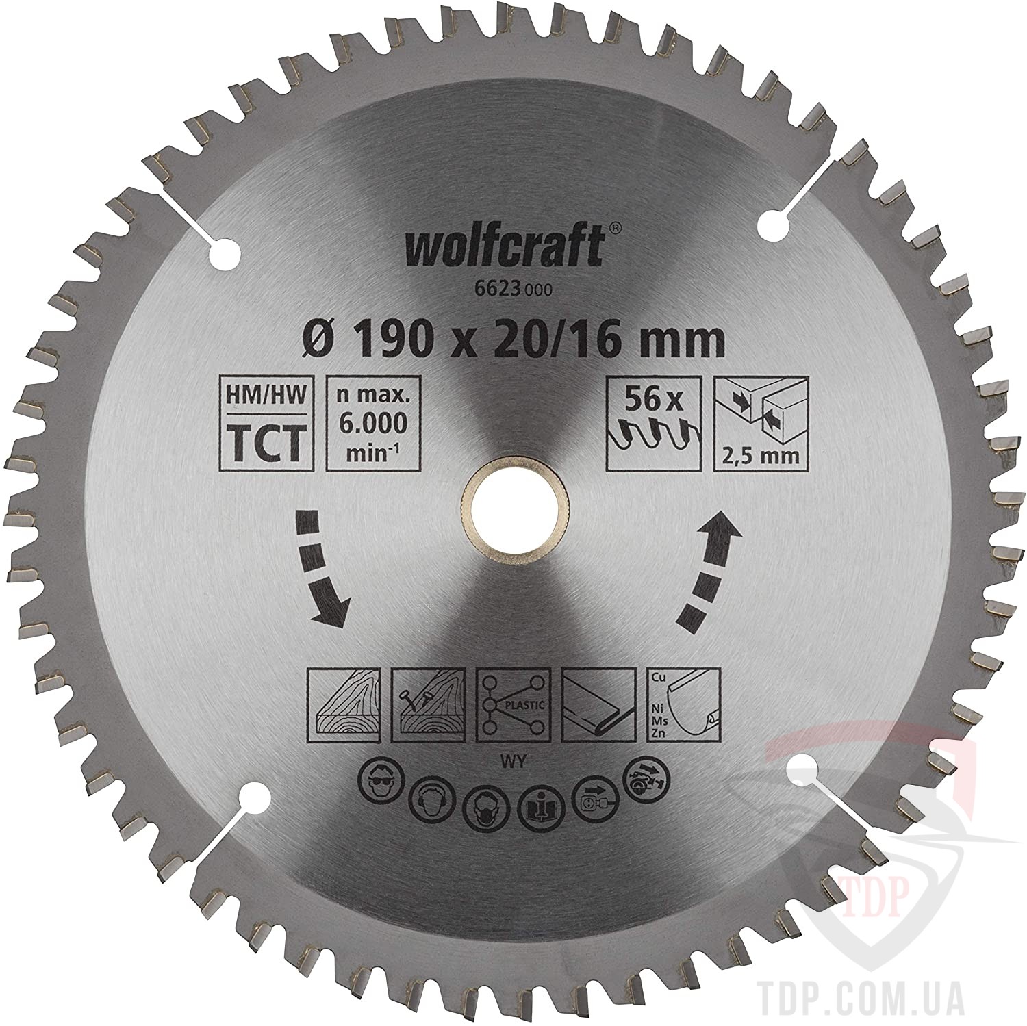 Пильный диск по дереву Wolfcraft 190x20/16x56z (6623000)