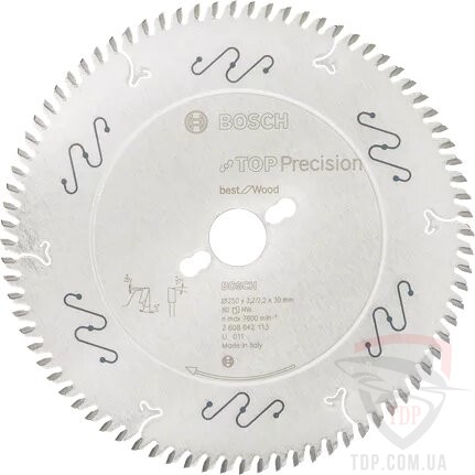 Оснастка Пильний диск по дереву Bosch 250x30x80z K3.2/2.2 Top Precision Best for Wood