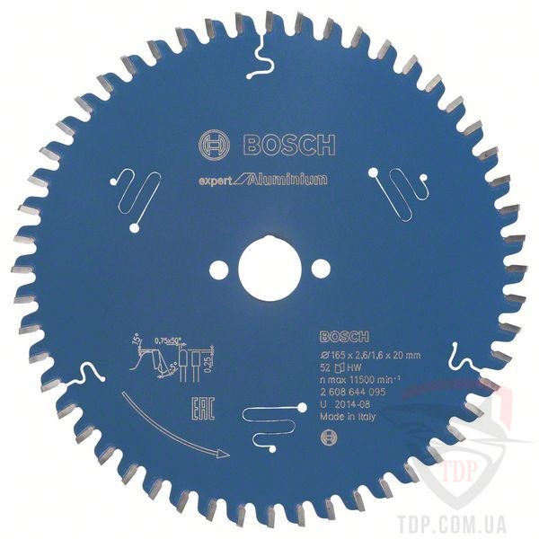 Оснастка Пильний диск по алюмінію Bosch 165x20x52z K2.6/1.6 Expert for Aluminium