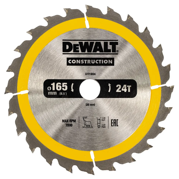 Оснастка Диск пильный DeWALT СONSTRUCTION 165x20x24z (DT1934)